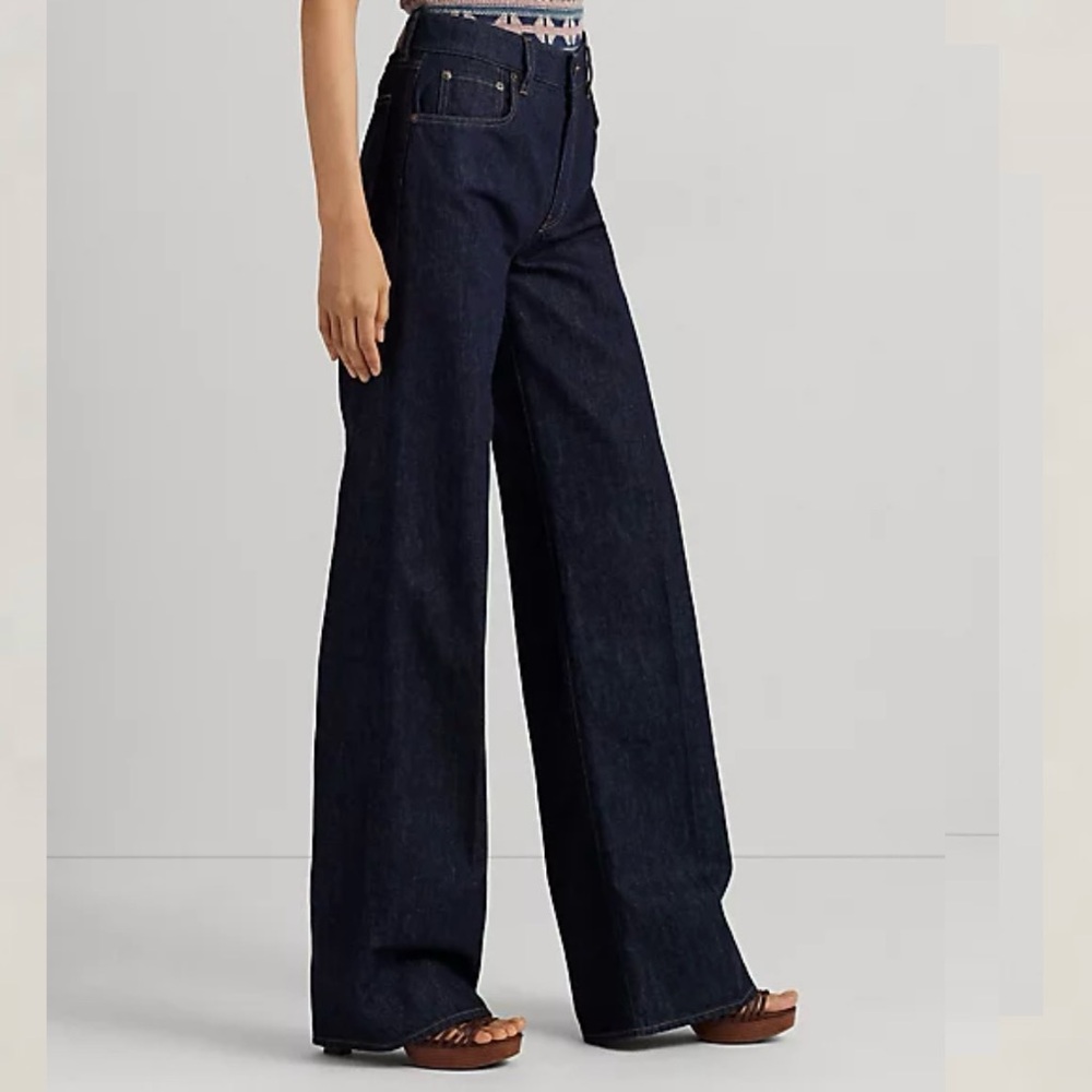 NWT Lauren Ralph Lauren Mid-Rise Wide-Leg Jean size 4P - Picture 4 of 14
